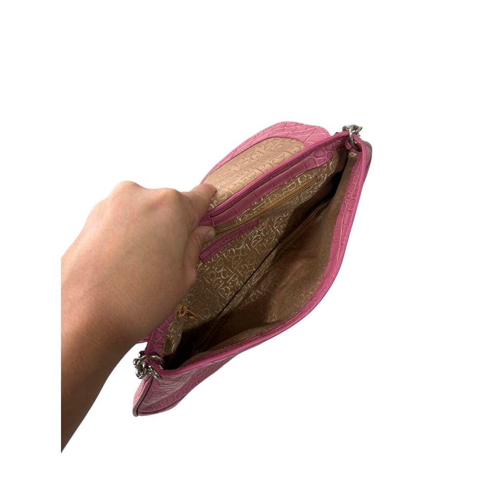 Vintage Y2K Style Pink Leather Croc Embossed Baguette Small Mini Shoulder Bag - Picture 9 of 10